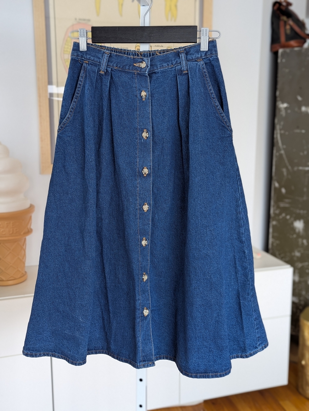 Vintage Button-Front Denim Skirt - Blue 10, Fits Like a 6/8